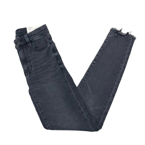 NWT AMERICAN EAGLE Super Hi-Rise Jegging Destroyed Hem Sz 000 Blue Black - Picture 2 of 7